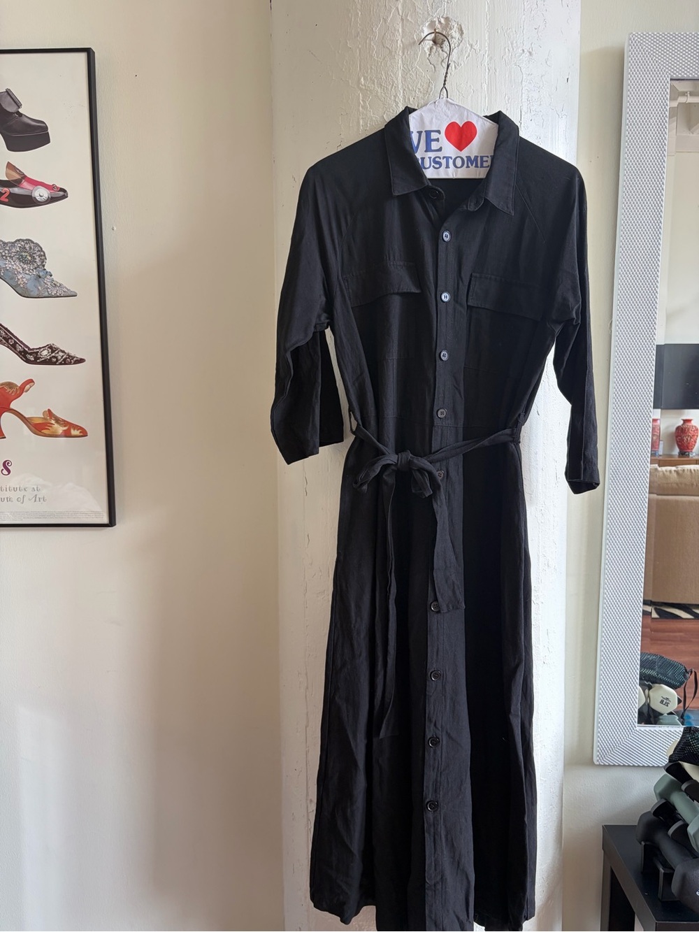 Malibu Bum Black Utility Midi Shirt Dress w Waist Tie Belt